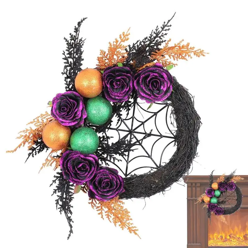 

Halloween Wreath Front Door Spiderweb Halloween Theme LED Lighted Wreaths For Door Window Wall Party Supplies Home Accessories