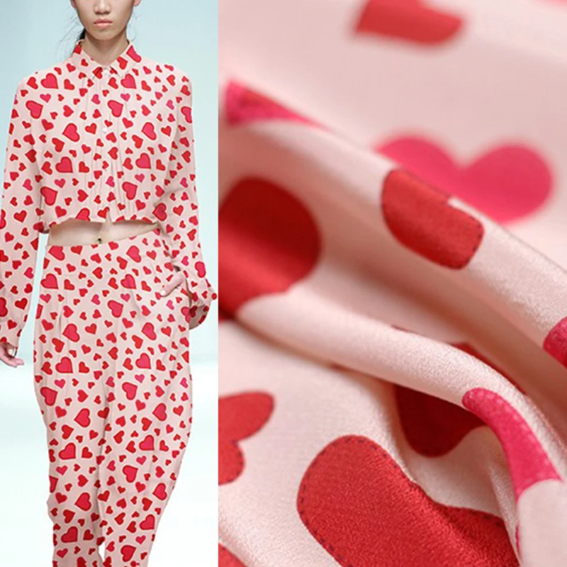 

12 Mommy Silk Crepe De Chine Fabric Mulberry Red Pink Love Digital Print Fabric Women's for Dress Sewing by the Yard Material