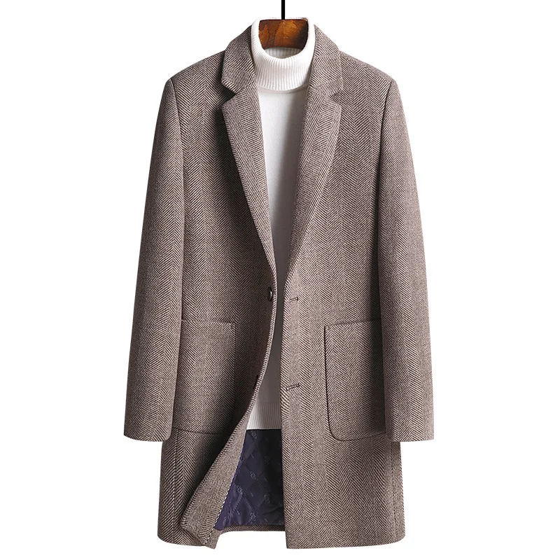 

New Arrival Fashion Autumn Winter Woolen Coat Men Long Wool Windbreaker Thickened Single Breasted Plus Size M L XL 2XL 3XL 4XL