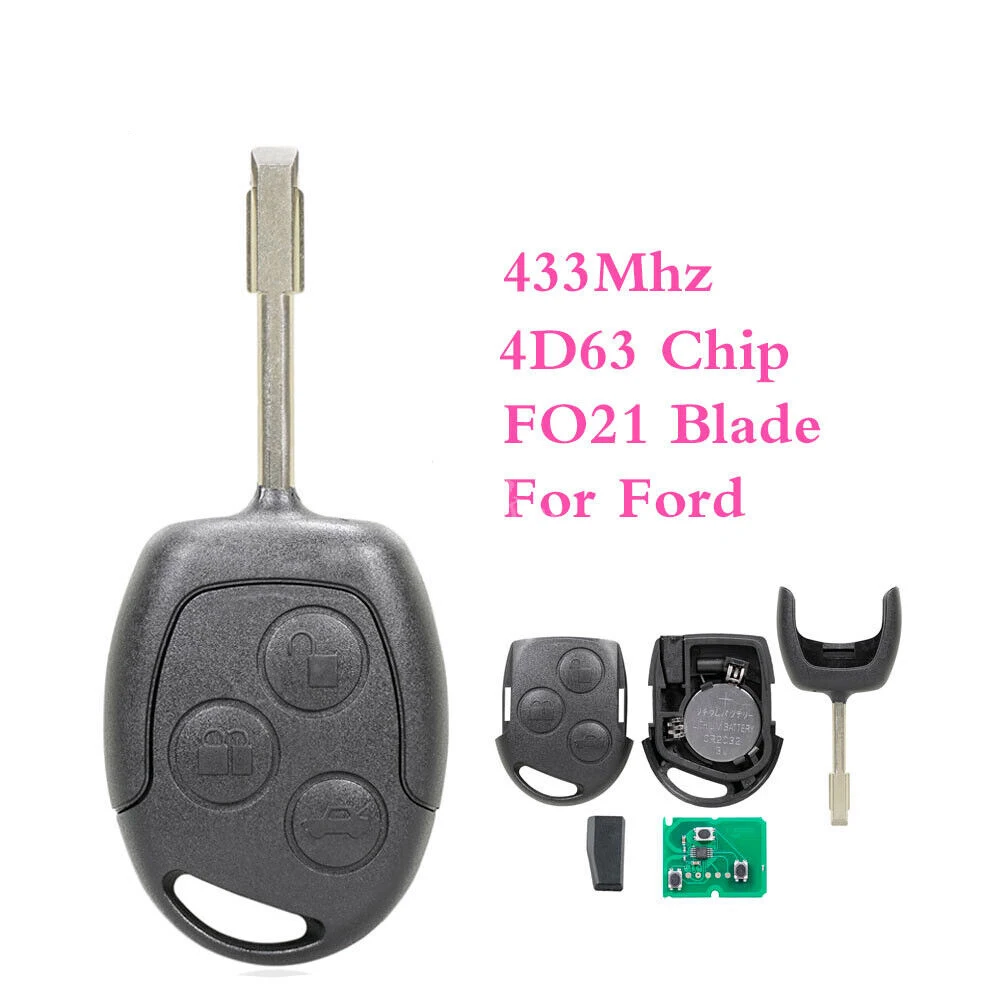 

3 кнопки дистанционный ключ брелок 433 МГц 4D63 чип FO21 лезвие для Ford Focus Fiesta Fusion Transit Connect