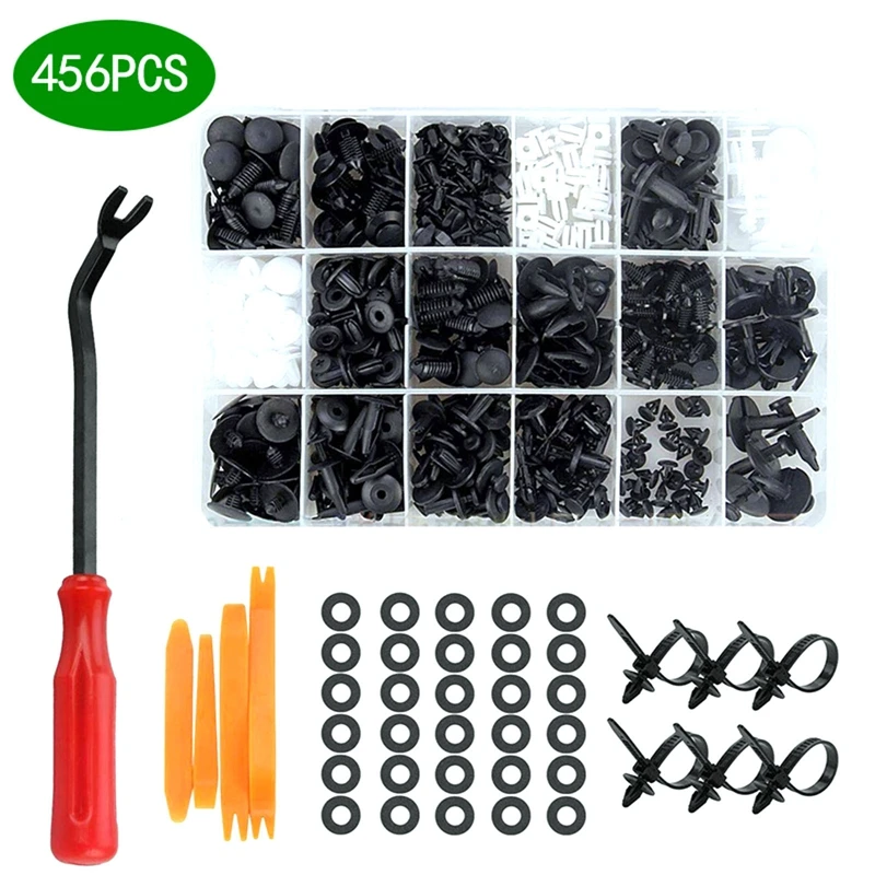 

456pcs Car Plastic Fastener Clips Set With Box Mixed Auto Body Push Retainer Pin Rivet Bumper Door Trim Panel Fastener Clip Kit