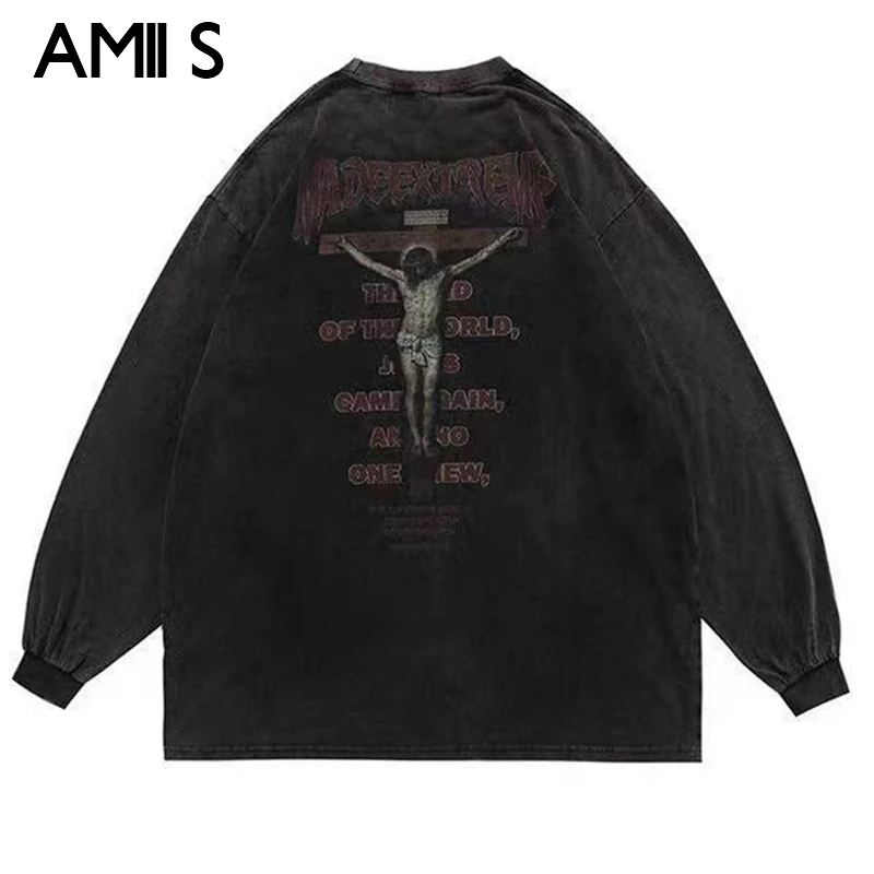 

Футболка мужская с длинным рукавом, Готическая винтажная уличная одежда в стиле хип-хоп, уличная одежда с принтом для молодых девушек в стил...