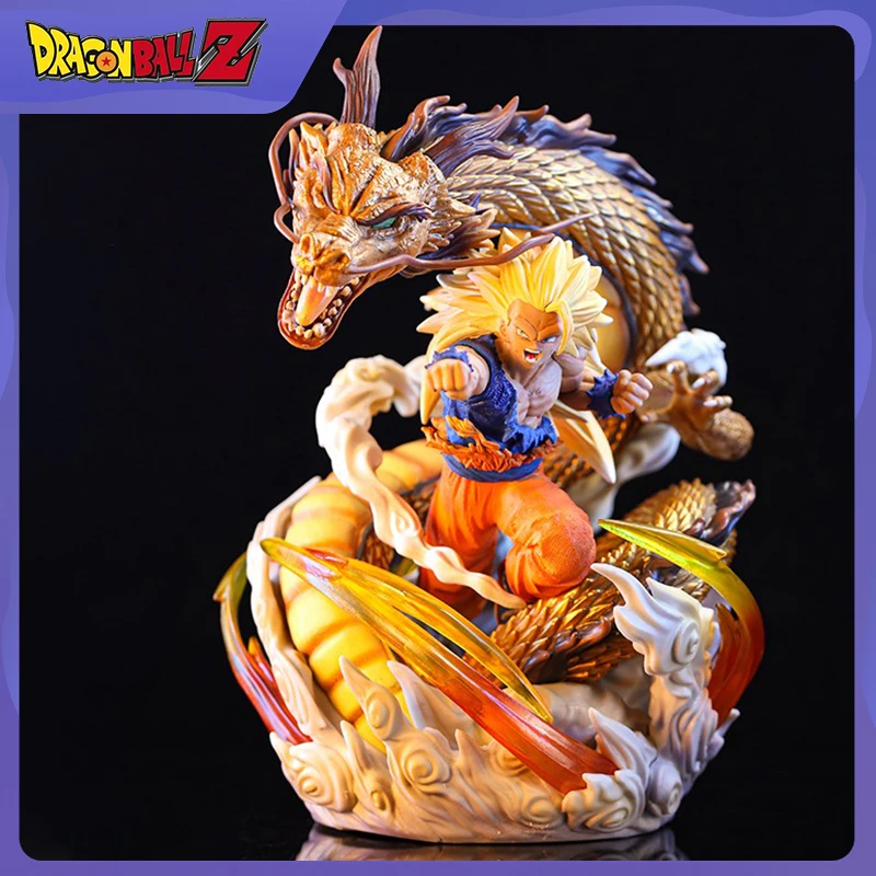 30cm Dragon Ball Son Goku Anime Figures Goku Super Saiyan 3 Gk Statue Tf Dragon Fist Ssj3 Figurines Action Figure Model Doll Toy