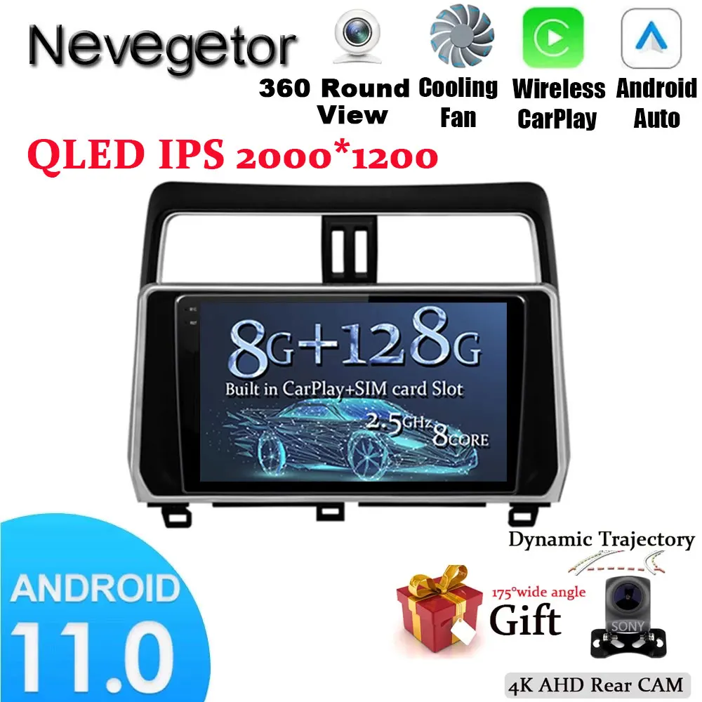 

Автомагнитола 2 Din, мультимедиа, Android 11, видеоплеер, навигация GPS для Toyota LAND CRUISER PRADO 2018 2019