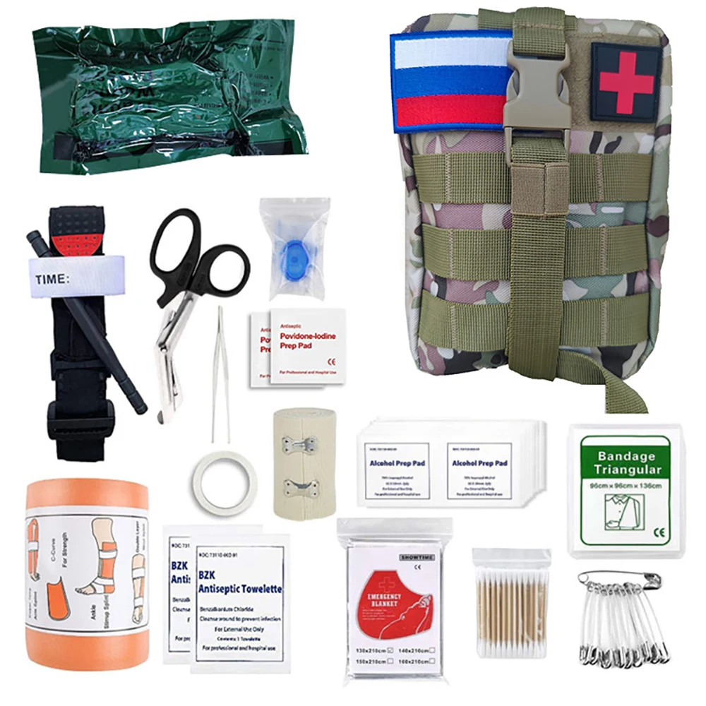 

46 Pieces Survival First Aid Kit Molle Outdoor Gear Emergency Kits Trauma Bag For Camping Hiking And Adventures Survival Kit