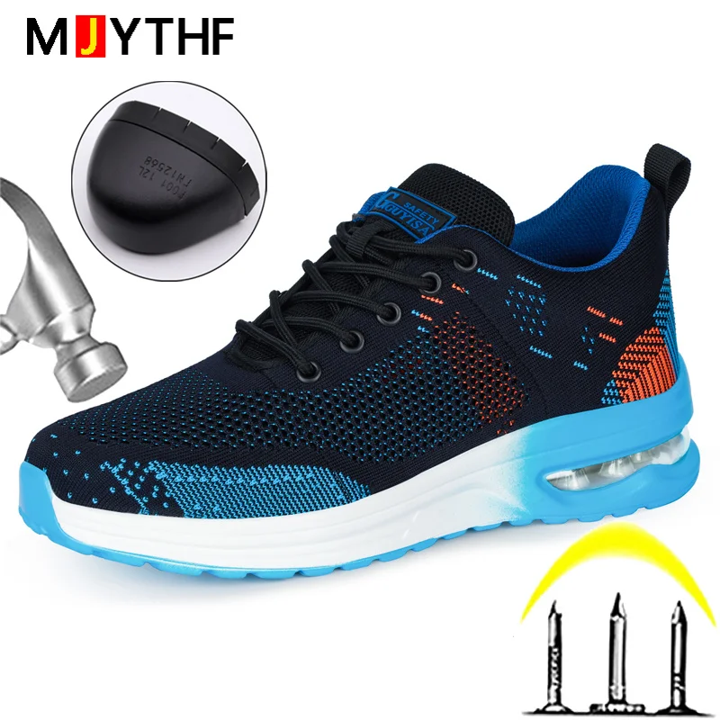 

Blue Mesh Air Cushion Work Safety Shoes Men Summer Breathable Steel Toe Shoes Work Sneakers Puncture-Proof Protective Shoes 2023
