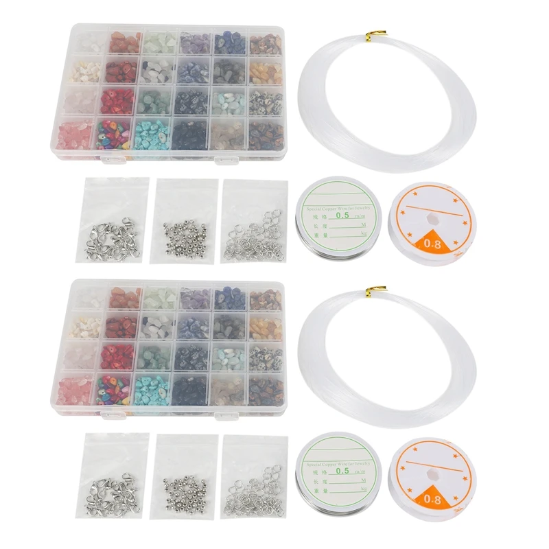 

2646Pcs Irregular Gemstone Beads Kit with Spacer Beads Lobster Clasps Elastic Jump Rings for DIY Jewelry Making