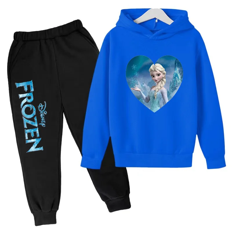 Детский милый костюм принцессы Эльзы из аниме фильма свитшот с принтом + брюки