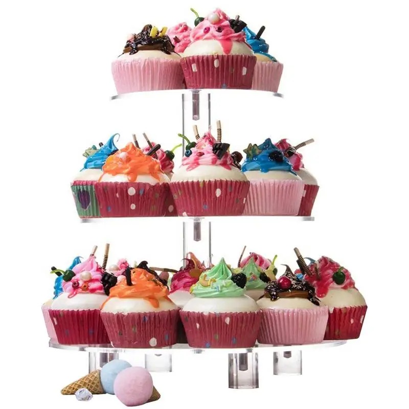 

Dessert Stands Round Acrylic 3 Tier Cupcake Stand Holder Cup Cake Stand Tower Tiered Serving Tray For Cupcakes Donuts Fruits