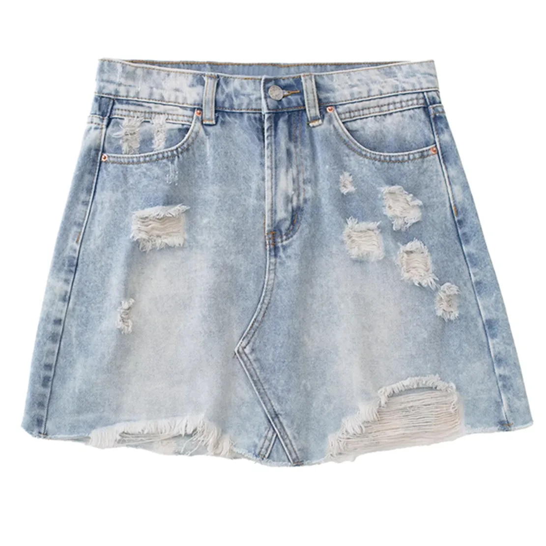 

Withered 2022 American Vintage High Wasit Ripped Hole Washed Denim Skirts Sexy Burrs Mini Skirts Women