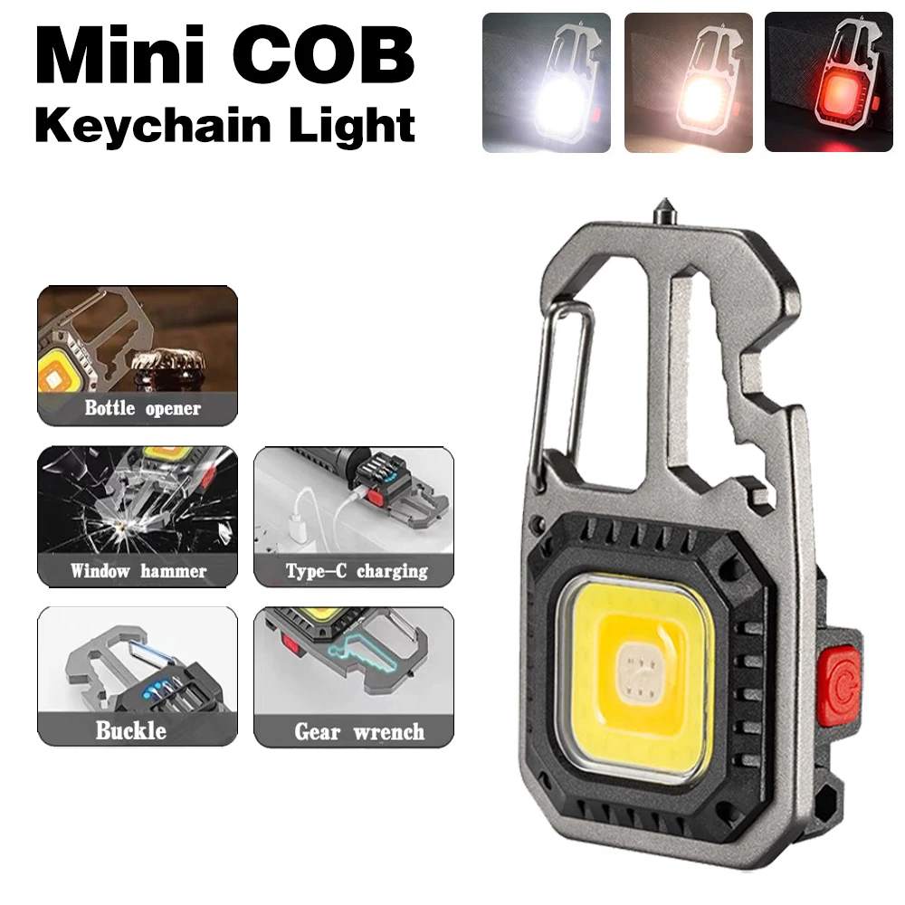 Mini LED Keychain Flashlight Outdoor Emergency Light Portable Keychain Lights Torch with Screwdriver Magnetic Work Light USB