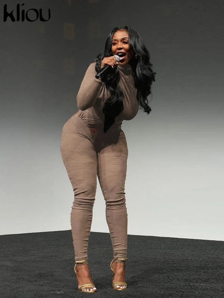 Женские комбинезоны с длинным рукавом Kliou однотонные повседневные облегающие