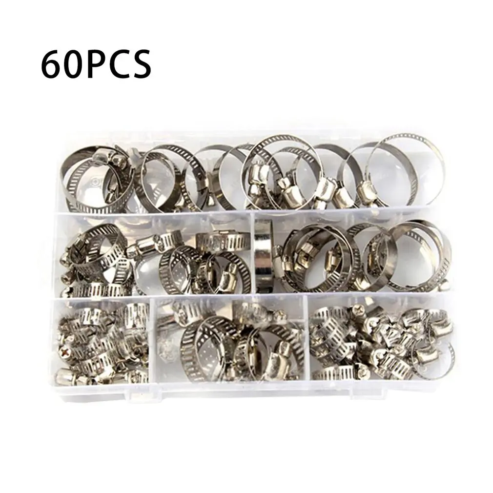 

60Pcs Pipe Clamp 304 Stainless Steel Hose Clamp Anti-oxidation Fuel Hose Pipe Clamp Automotive Accessory