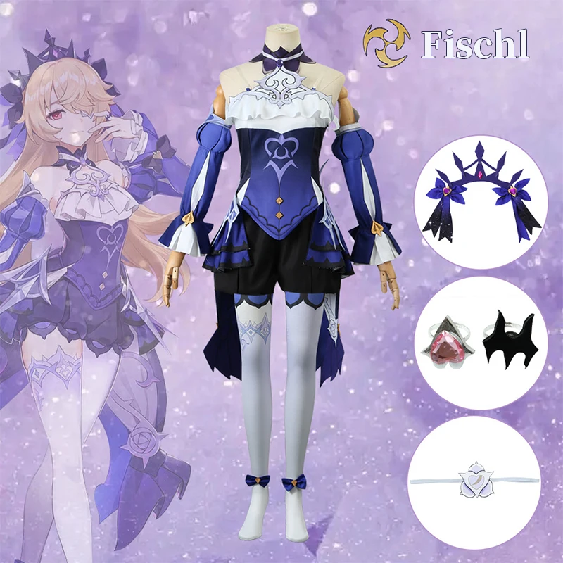 

Genshin Impact Fischl Cosplay Costumes Female Polyester Purple Uniform Role Playing Holiday Suits for Adults Party Full Sets