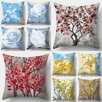 2022 flower pillow case abstract red leaf yellow pillowcase advanced blue sky living room office sofa cushion cover easter day