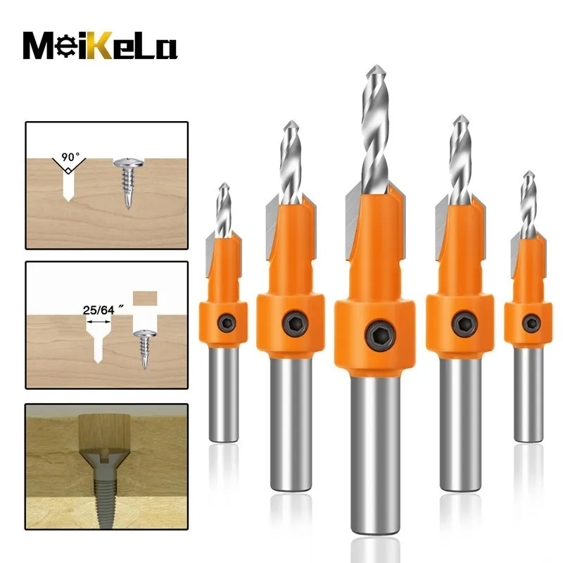 

Meikela 1pc 8mm Shank Countersink Drills Bits countersunk head drilling Bit Woodworking drill 2.8,3,3.2,3.5,4mm
