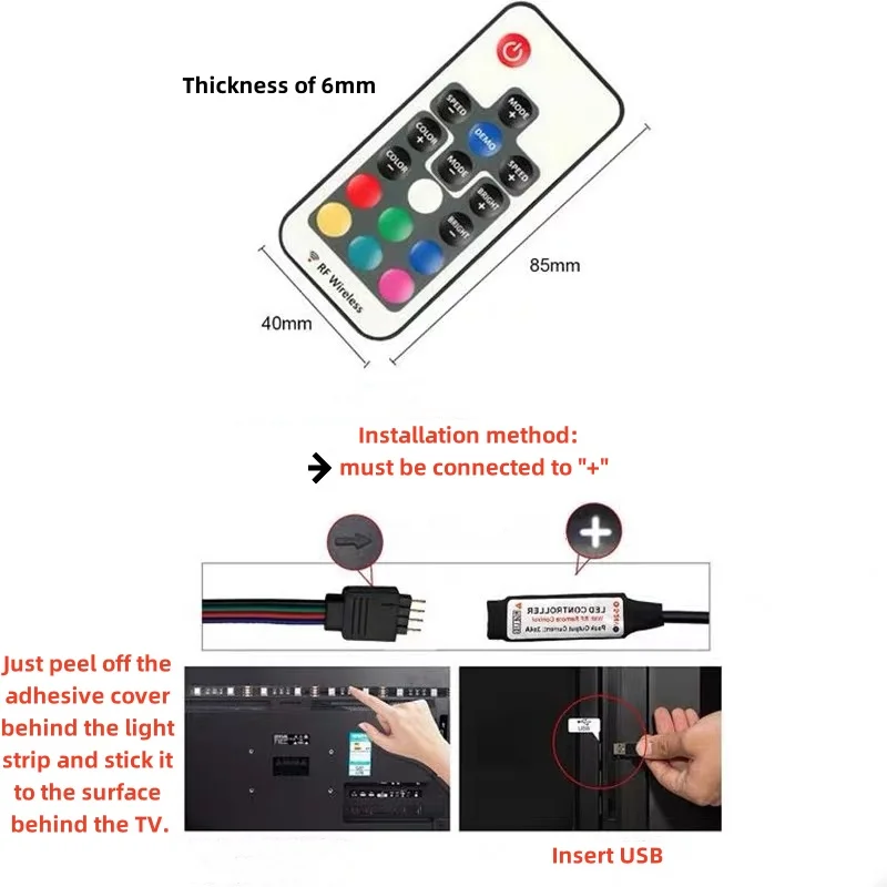 Контроллер светодиодных лент RGB USB DC5V Mini 3 11 17 24 клавиши RF Remote Wireless Dimme для COB SMD 5050 3528