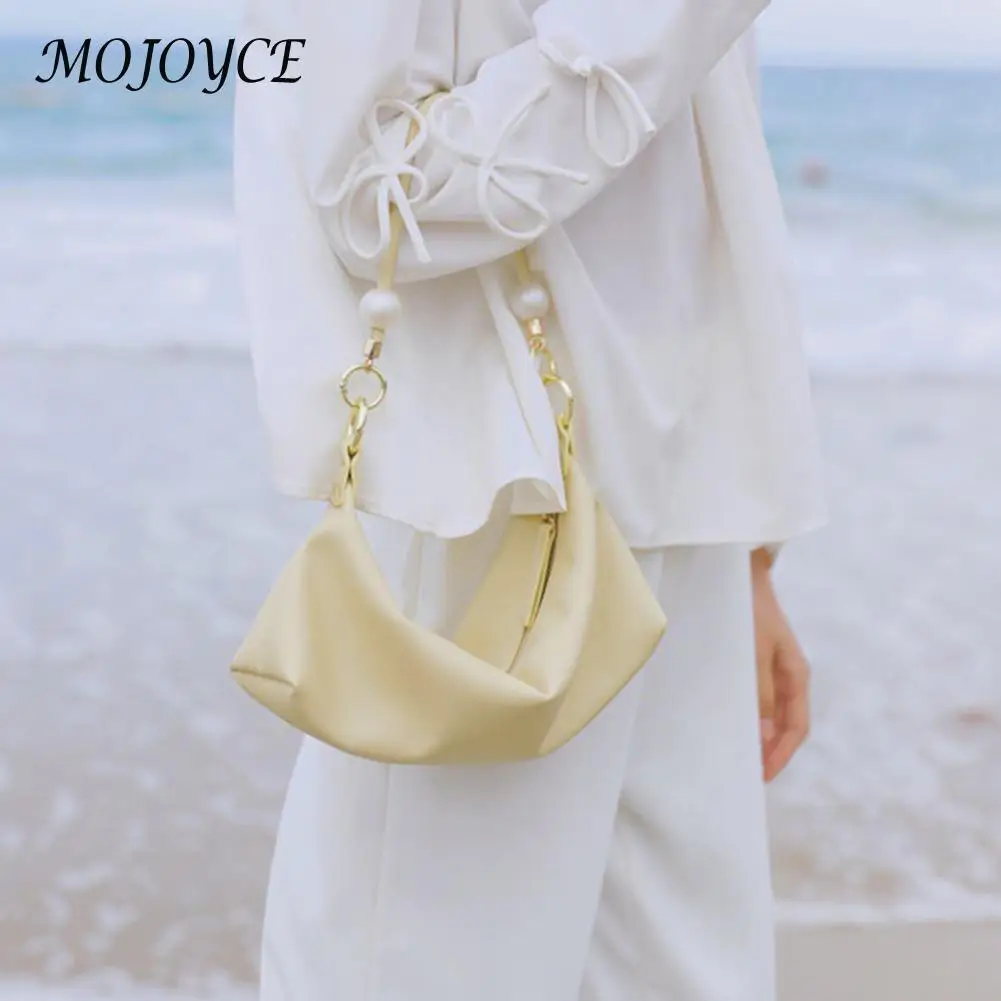 

Fashion Women Soft PU Leather Shoulder Bags Pure Color Pearl Underarm Bag Casual Ladies Girls Small Hobos Tote Purse Handbags