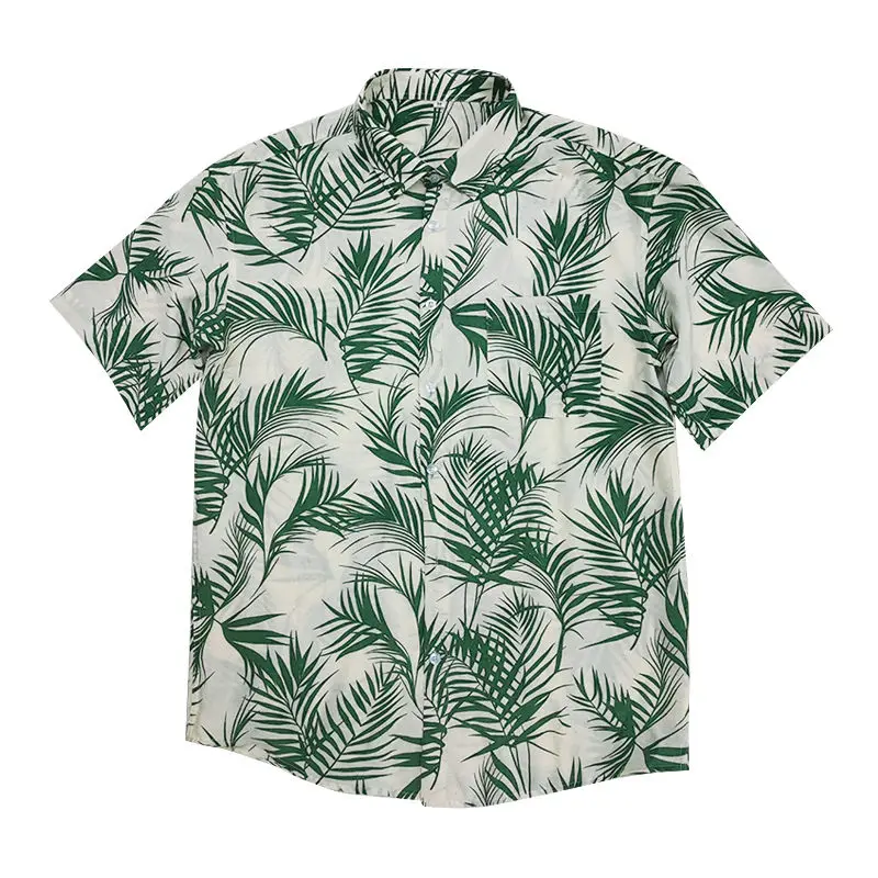 

Летняя Пляжная гавайская рубашка с принтом листьев, мужская рубашка с коротким рукавом и пуговицами, женская Свободная рубашка для отпуска в гонконгском стиле, корейская мода