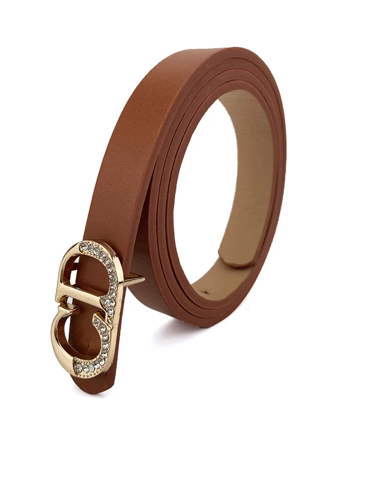 

Women's Belt CD Buckle Rhinestone Office Ladies Thin Waistband 2022 Fashion Dress Skirt Female Waist Strap Girls Coat Belts