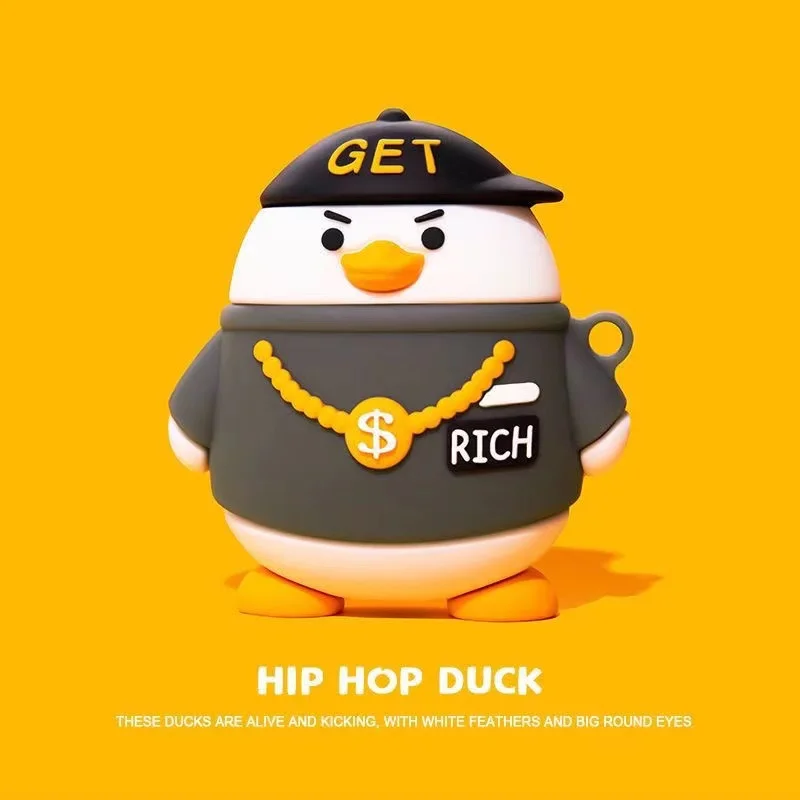 

Cartoon Hip-Hop Duck Airpods Protective Case Apple Airpods Pro 3 2 1 Bluetooth Earphone Soft Silicone Protective Charing Covers