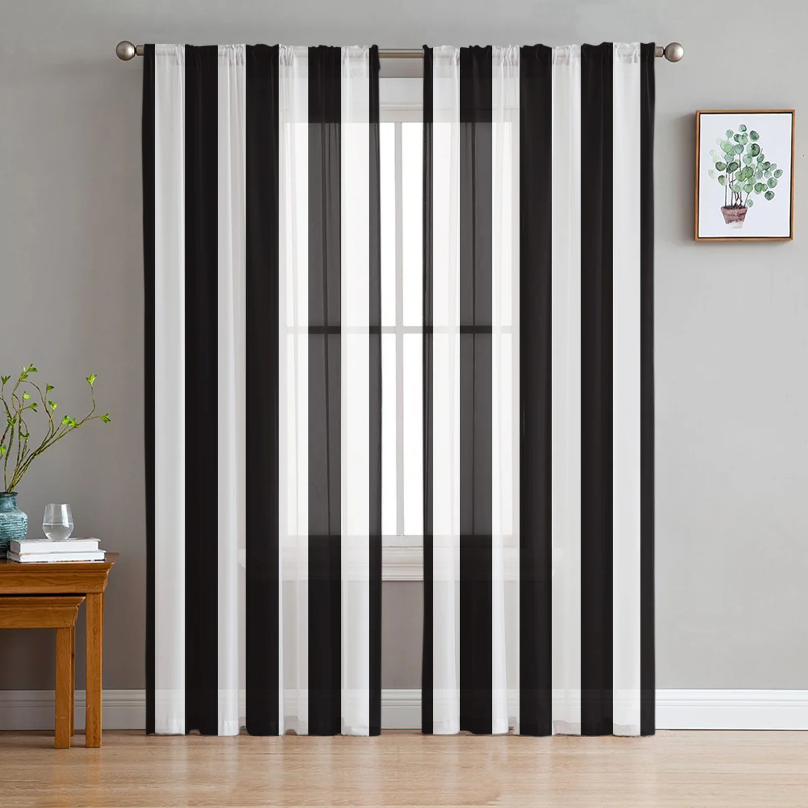 

Simple Stripes Black And White Tulle Sheer Curtains for Living Room Bedroom the Room Kitchen Voile Organza Decoration Curtains