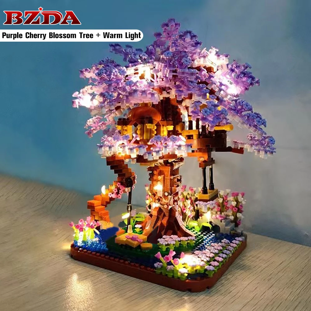 With Lights Mini Sakura Tree House Decorative Building Blocks City Street View Cherry Blossom Bricks DIY Toys For Children GIFT - купить по