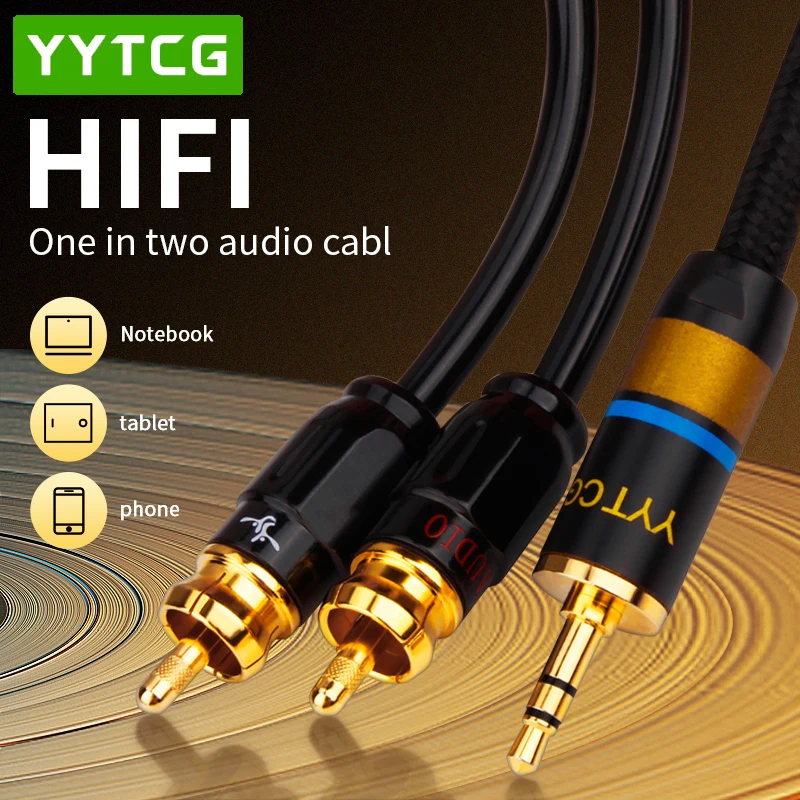 yytcg rca cable hifi stereo 3 5mm to 2rca audio cable aux rca jack 3 5 y splitter for amplifiers audio home theater cable rca free global shipping
