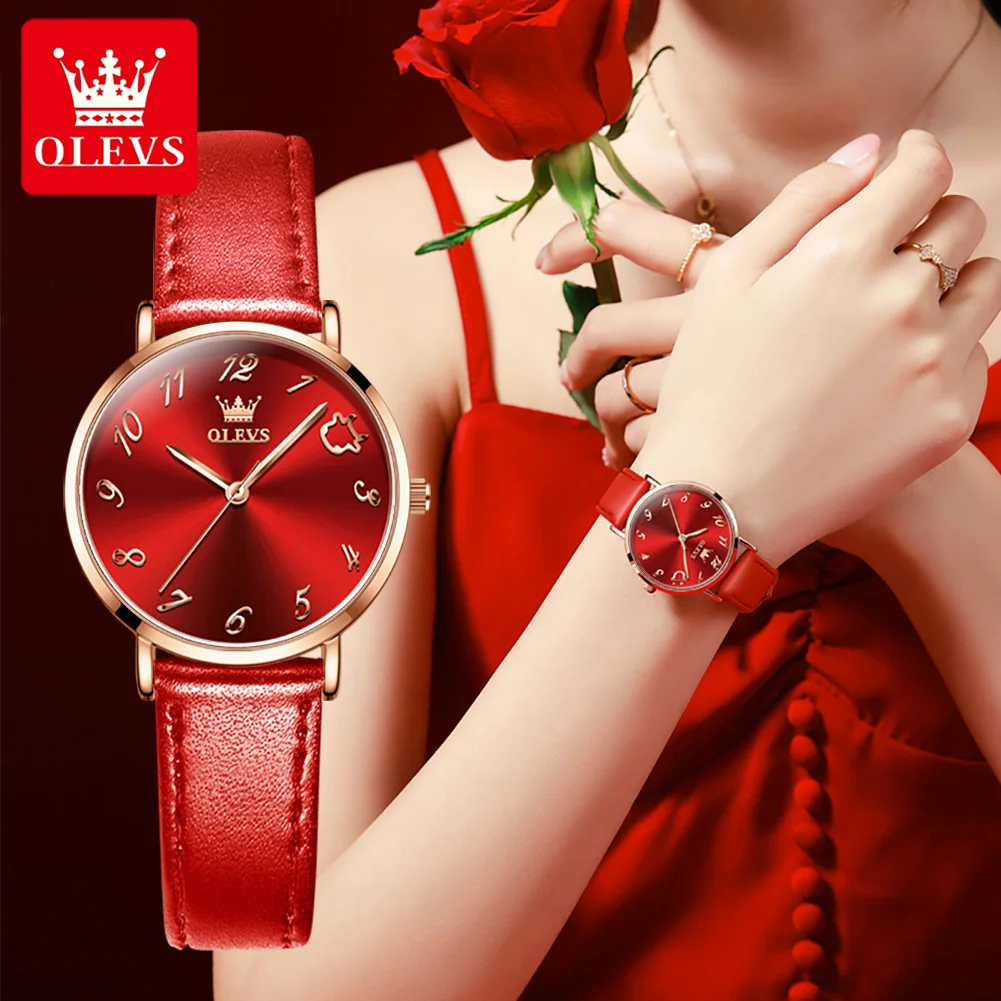 OLEVS New Women Quartz Watch Top Brand Luxury Girl Leather Strap Wristwatch Super-thin Stainless Steel Clock Ladies Gift enlarge