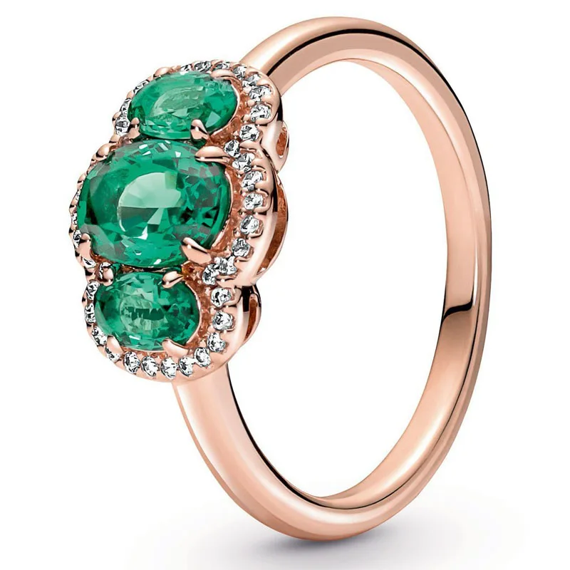 

Authentic 925 Sterling Silver Three Green Stone Vintage Ring For Women Wedding Party Europe Fashion Jewelry