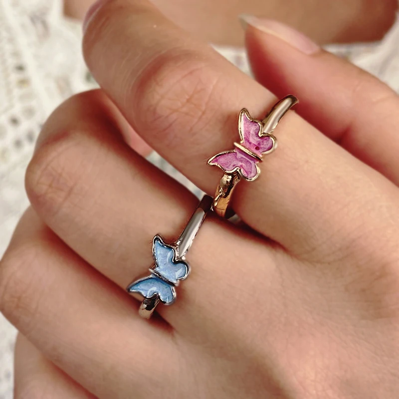 

Opening Adjustable Butterfly Finger Ring for Women 2022 Creative Dripping Simple Joint Rings Ins Index Friendship Jewellery Gift