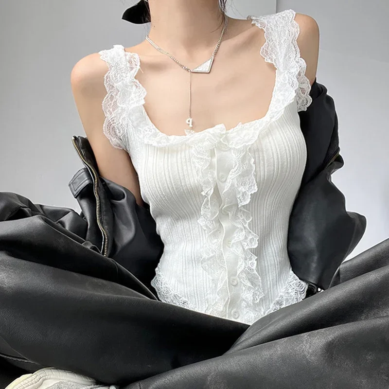 Новые сексуальные универсальные простые кружевные шикарные топы на бретелях для