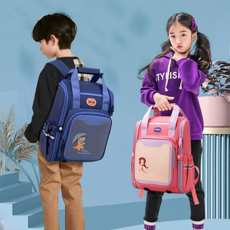 New Primary Students Children British Style Cute Cartoon Dinosaur Mermaid Backpacks Girl Boy Simple Large Schoolbags for Travel