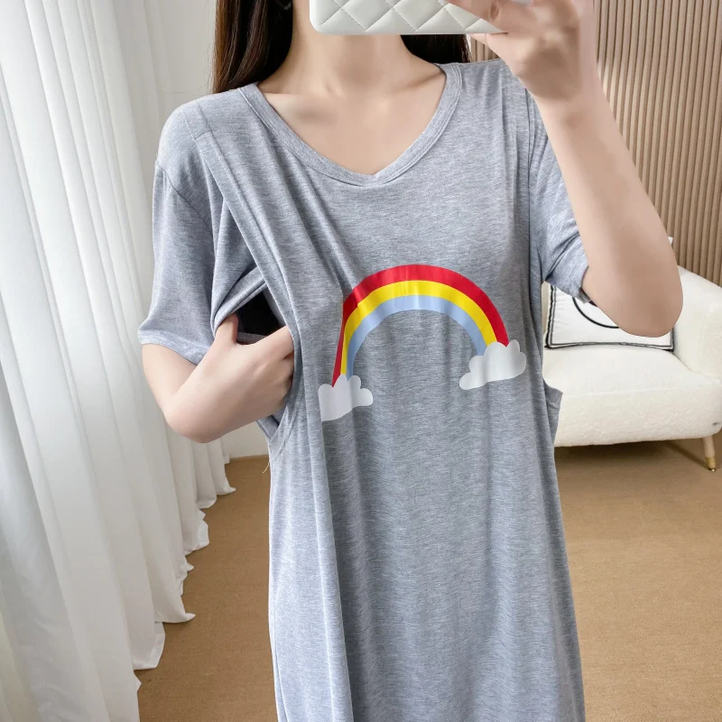 

Одежда для грудного вскармливания для беременных женщин летние платья с радужным принтом мягкая Модальная Одежда для беременных 9202