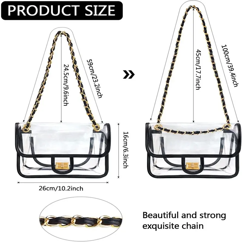 Clear Purses for Women Stadium Approved Crossbody, Clear Purse Handbags for Working Beach Concert Sports Event Clear Bag Turn Lo