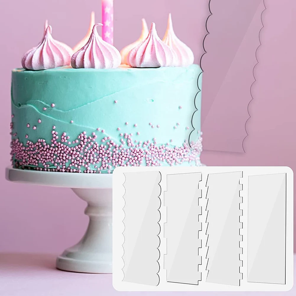 

1/4 Pcs Transparent Clear Acrylic Cake Scraper Set Decorating Contour Comb Saw Tooth Cake Trim Smoother Tool Pastry Cutter