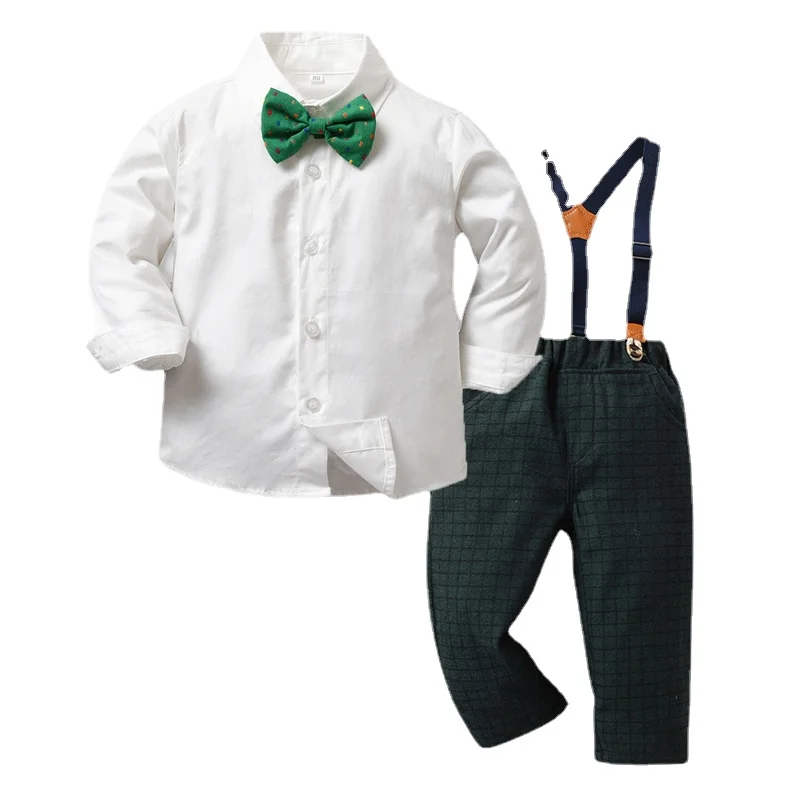 Купи Long Sleeve Bowtie Shirts+Suspenders Pants Outfits Tuexdo Suit Fashion New Christmas Toddler Kids Boys Gentleman Clothing Sets за 1,077 рублей в магазине AliExpress