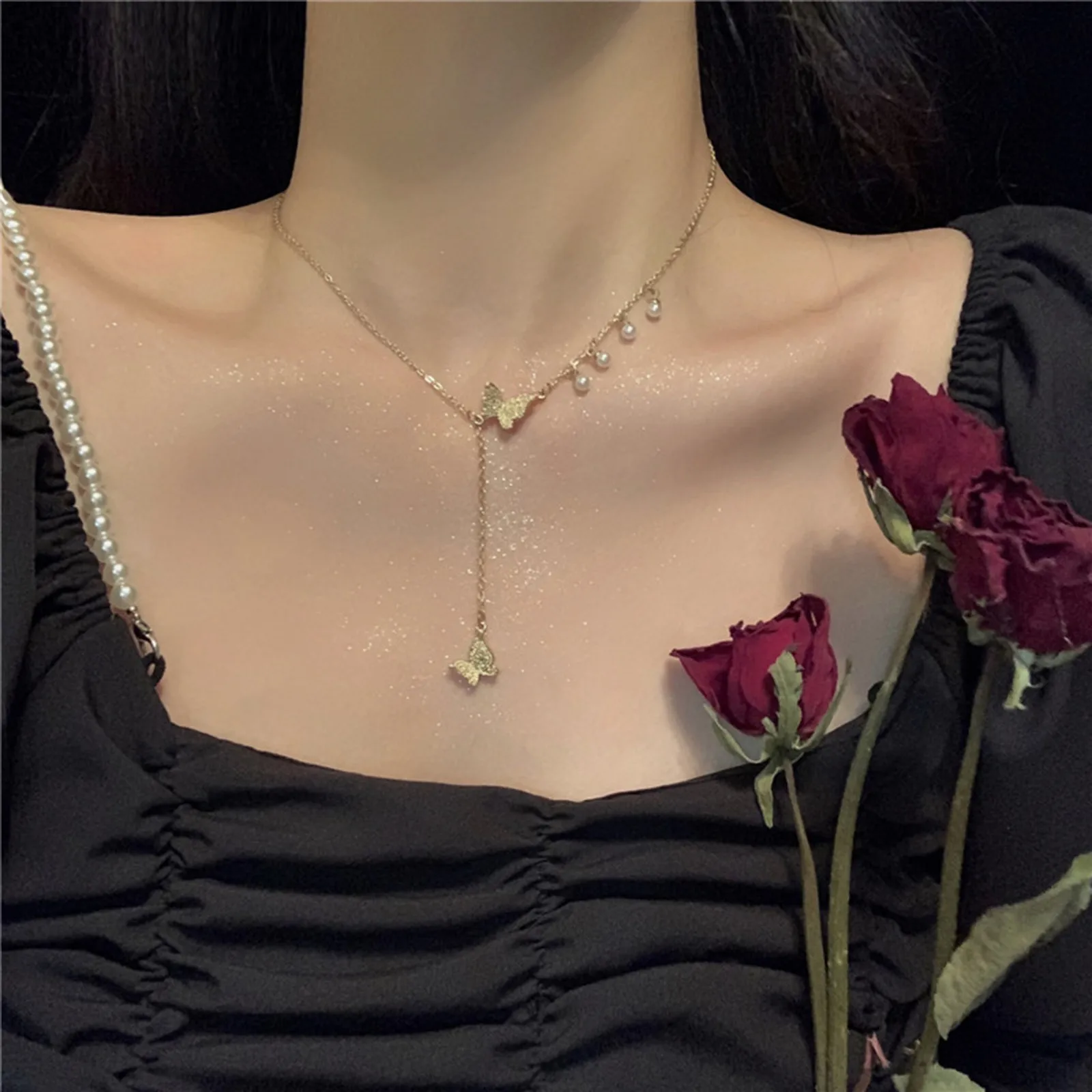 

Necklaces For Women Pearl Flower Plated Paperclip Chain Necklace Simple Pendant Initial Choker Necklace Necklaces Rose Necklace
