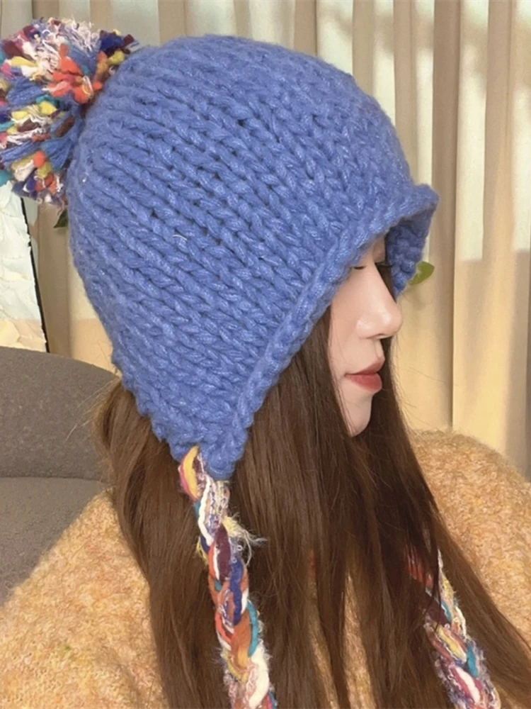 Новая шерстяная вязаная шапка для женщин на осень и зиму теплая с вербовой косой