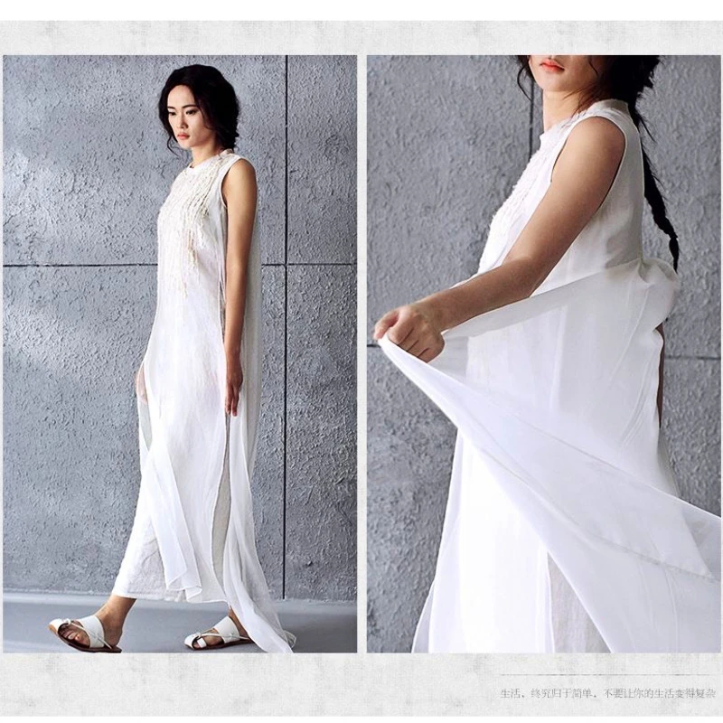

Elegant Maxi White Dress Women Summer Dresses Sleeveless Embroidered Long Robe Vestido Femme Holiday Party Beach Casual Wear