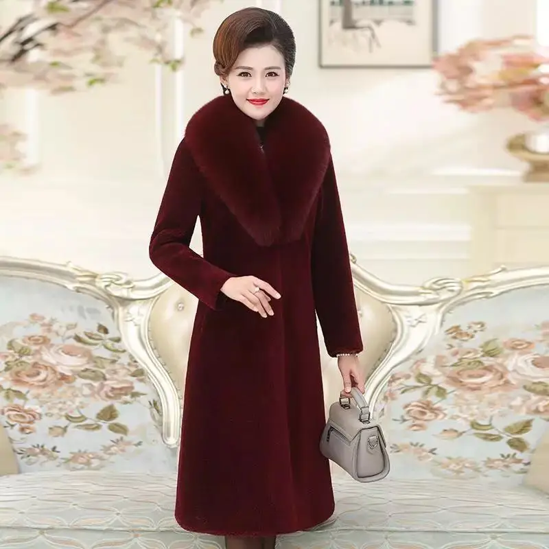 2022 Winter Women Faux Mink Fur Coat Big Fur Collar Thick Warm Outerwear Long Fake Fur Jacket Female Plush Coats Chaquetas Mujer
