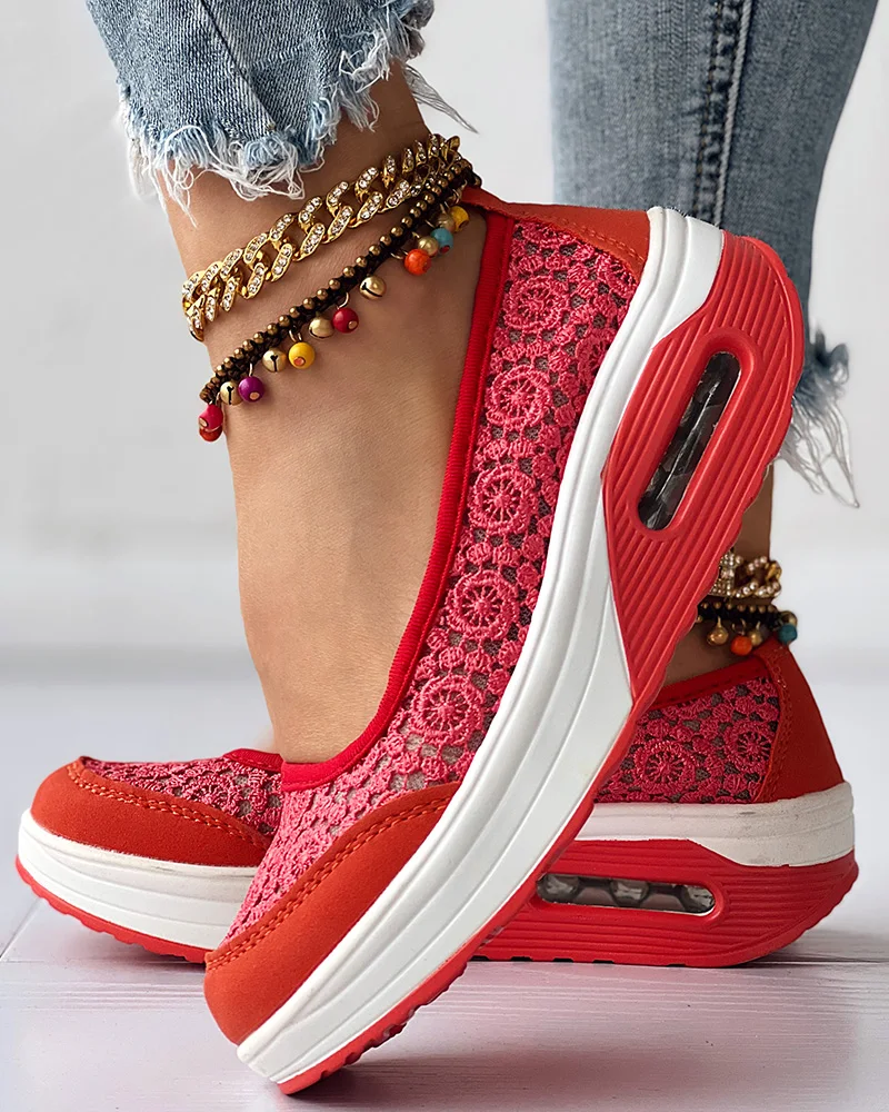 Women Shoes Casual Fashion Solid Color Daily Wear Round Toe Contrast Lace Slip-on Sneakers