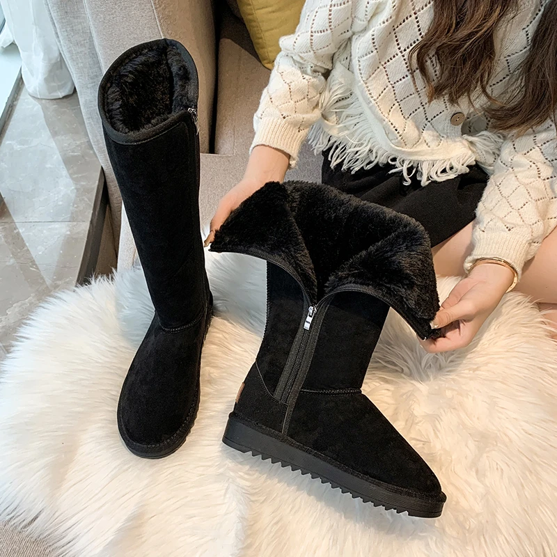 Winter 2023 New Women Chelsea Snow Boots Casual Shoes Brand Fur Short Plush Warm Mid-calf Boots Flats Femme Shoes Suede Botas