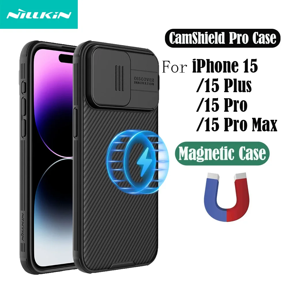 Чехол для iPhone 15 Pro /Pro Max, Магнитный чехол MagSafe NILLKIN CamShield Pro с накладкой на камеру для iPhone 15 /15 Plus