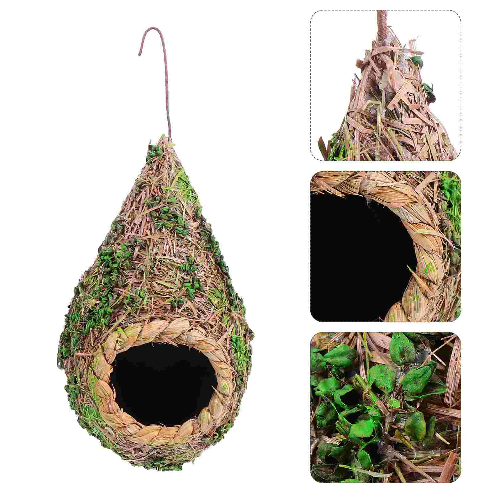 

3 Pcs Hummingbird Shed House Birdhouse Bird Hanging Bed Home Decor Simulation Straw Bird's Nest Pocket Hanging Hummingbird House