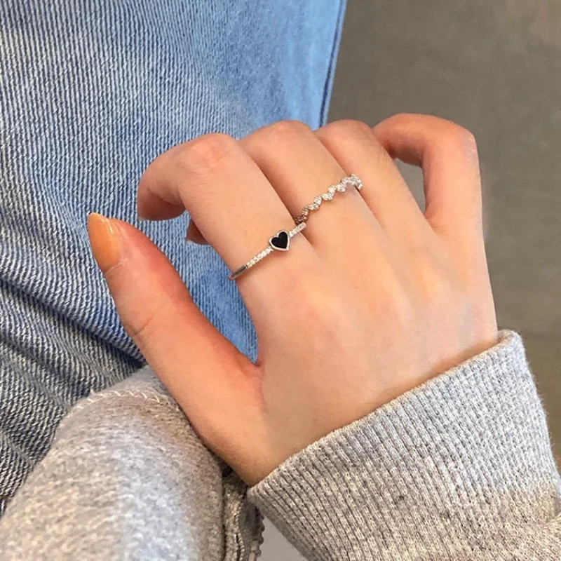 

Кольцо с черным Цирконом, модное кольцо на указательный палец, кольца для пар, женское кольцо, подарок на день Святого Валентина, Модная бижутерия, серебряное кольцо для влюбленных
