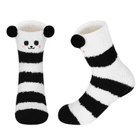 panda kawaii socks women cute fuzzy socks winter ladies floor slippers warm plush comfy cartoon animal fluffy red funny sock