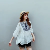 2022 summer new light luxury fashion european and american style embroidered doll shirt top shirt boutique clothing