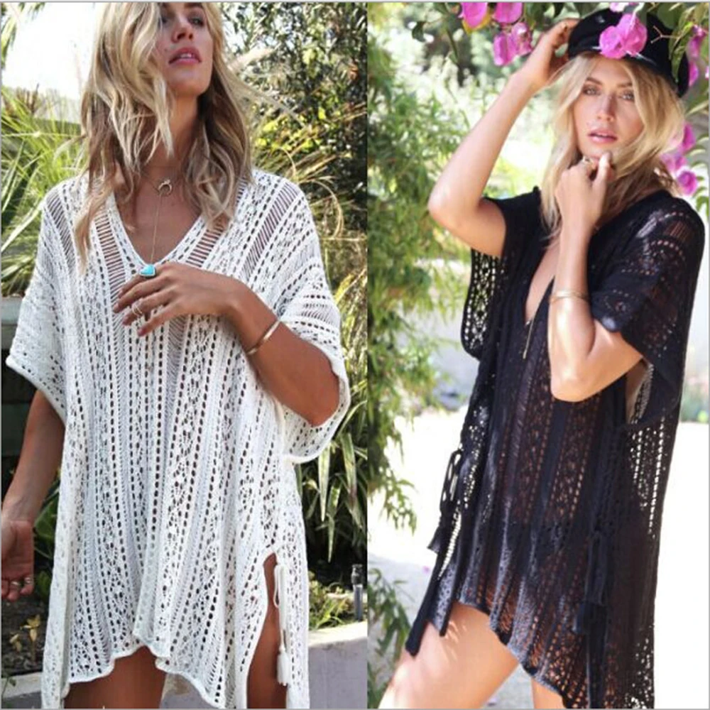 

Women's Sheer Bikini Cover Up Swim Women Hollow Bathing Suit Summer Beach Wear With Tassel Loose Sun-Protection Swimwear