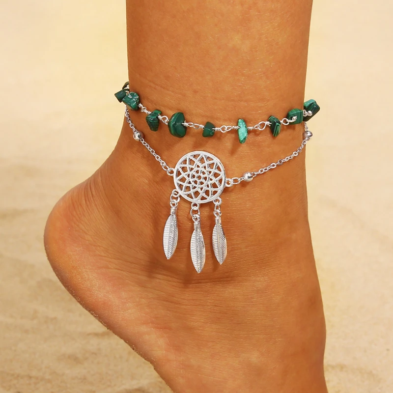 

Hollow Dream Catcher Feather Pendant Anklet Women's Beach Accessories Ankle Bracelet Jewelry
